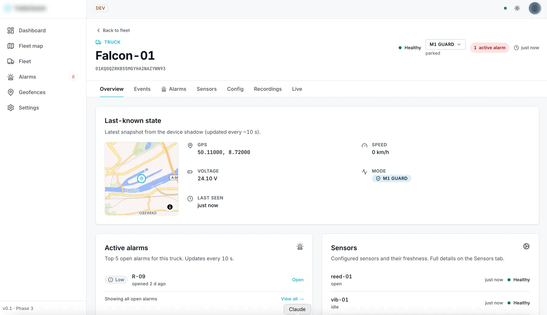 Fleet dashboard — web view screenshot, dispatcher view